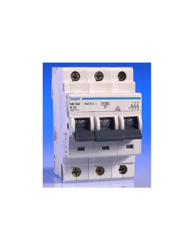 Disyuntor Hager 3P, 3 polos, 3 x 20 A, 4,5 KA, curva C, 3 módulos DIN